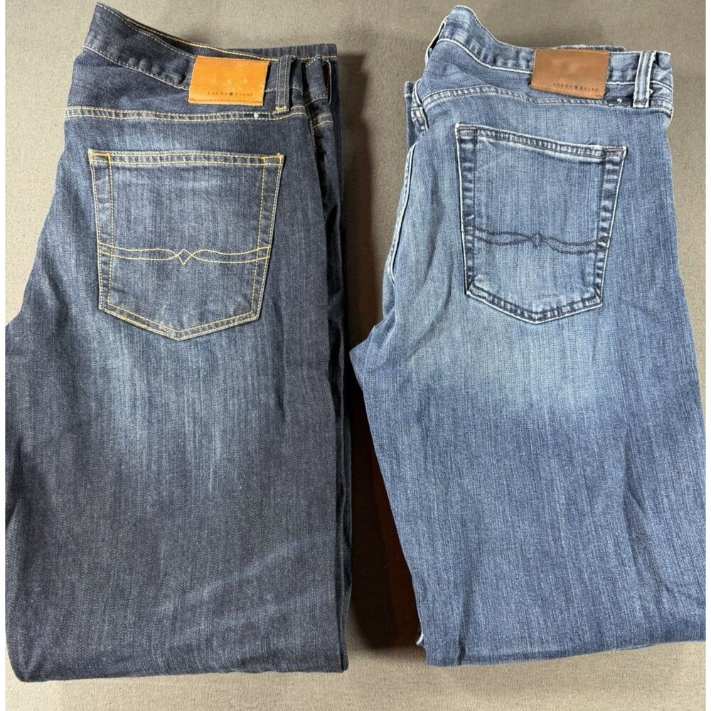 Lot of 2 Lucky Brand Jeans Mens 34x34 Blue 221 Straight Cotton Blend Denim